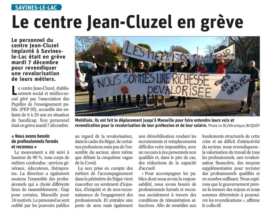 Article sur la grève au centre Cluzel