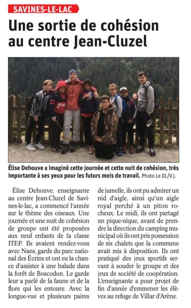 article du Dauphiné Libéré sur le séjour de cohésion des jeunes du centre Cluzel